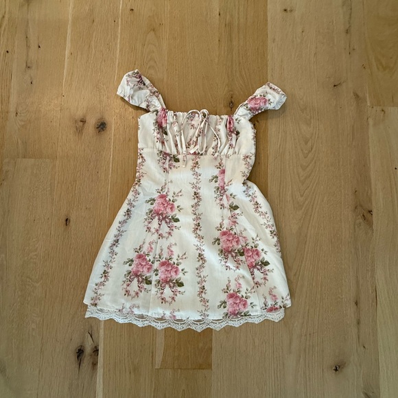 Cider Square Neck Floral Knotted Mini Dress, - Picture 1 of 6